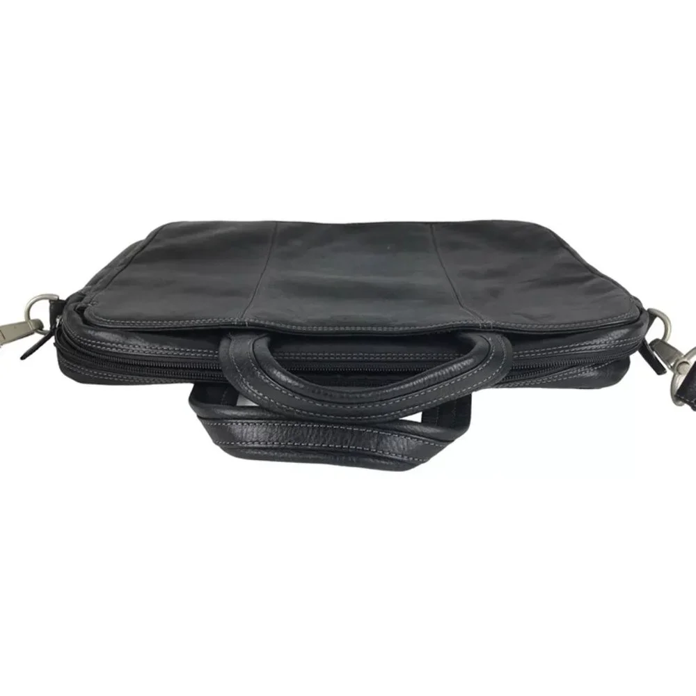 El Portal‎ Unisex Black Leather Inner Pockets Top Handle Briefcase Document Case